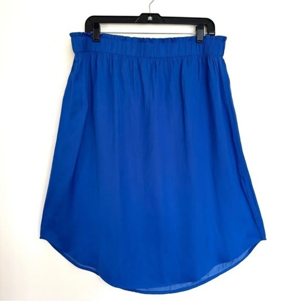 Loft Bright Blue Rounded Hemline Midi Skirt Size Large - Picture 1 of 6